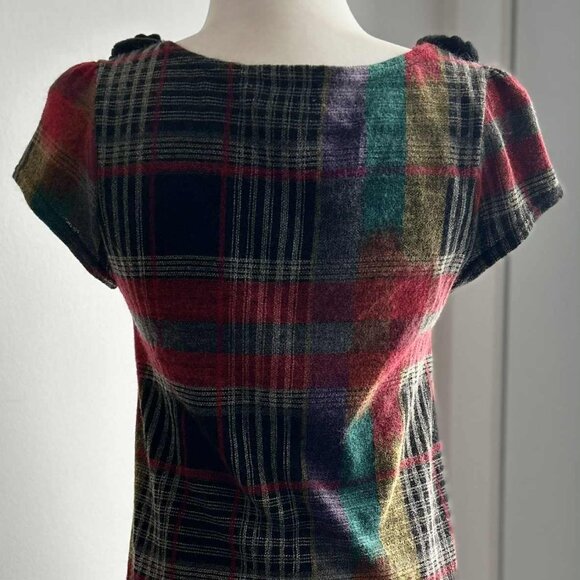 Yumi Multicolour Plaid Wool Blend Knit Tunic Dress with Rosette Neckline – US S - Picture 8 of 13
